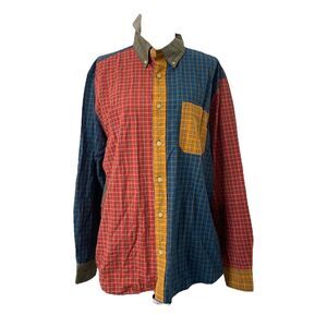 Men's Large Button-Down Shirt Woolrich Halifax Patchwork Plaid Long Sleeve